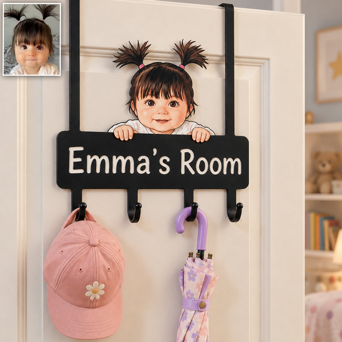 Personalized Custom Photo Little Boy Metal Door Hooks Kids Room Decor