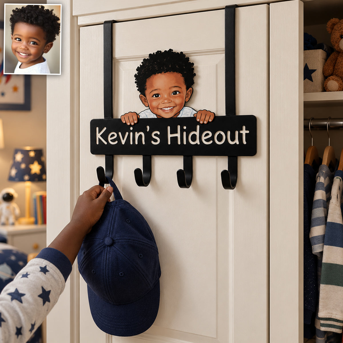 Personalized Custom Photo Little Boy Metal Door Hooks Kids Room Decor