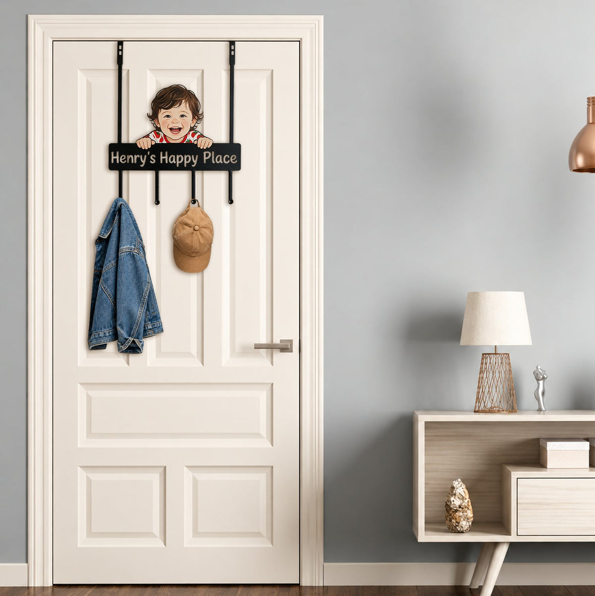 Personalized Custom Photo Little Boy Metal Door Hooks Kids Room Decor