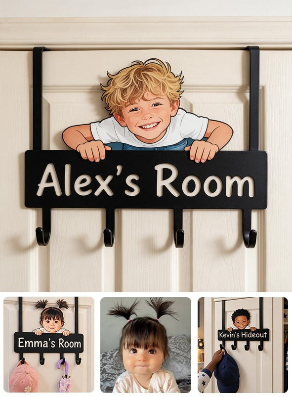 Personalized Custom Photo Little Boy Metal Door Hooks Kids Room Decor