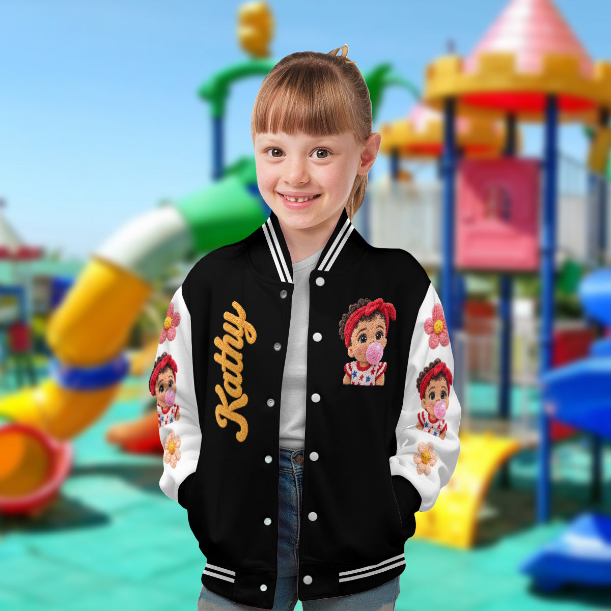 Personalized Black Little Boy Varsity Jacket Custom Gift for Son Grandson Nephew