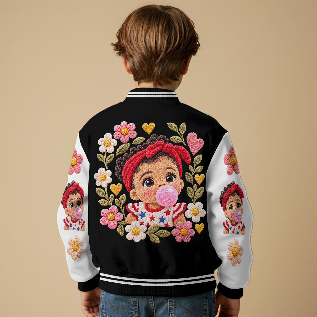 Personalized Black Little Girl Varsity Jacket Custom Kid Gift