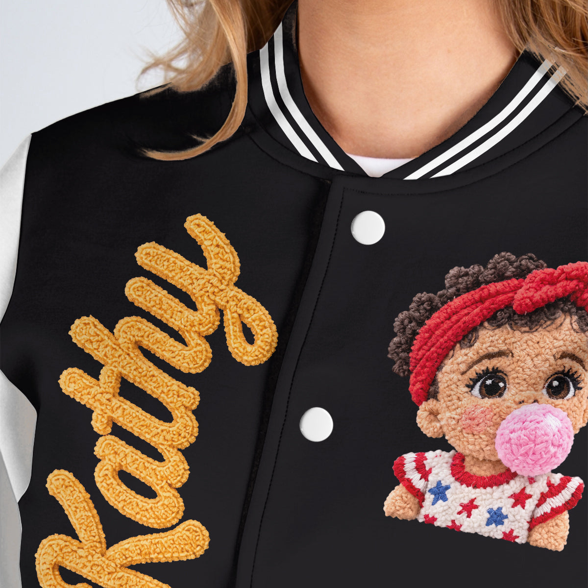 Personalized Black Little Girl Varsity Jacket Custom Kid Gift
