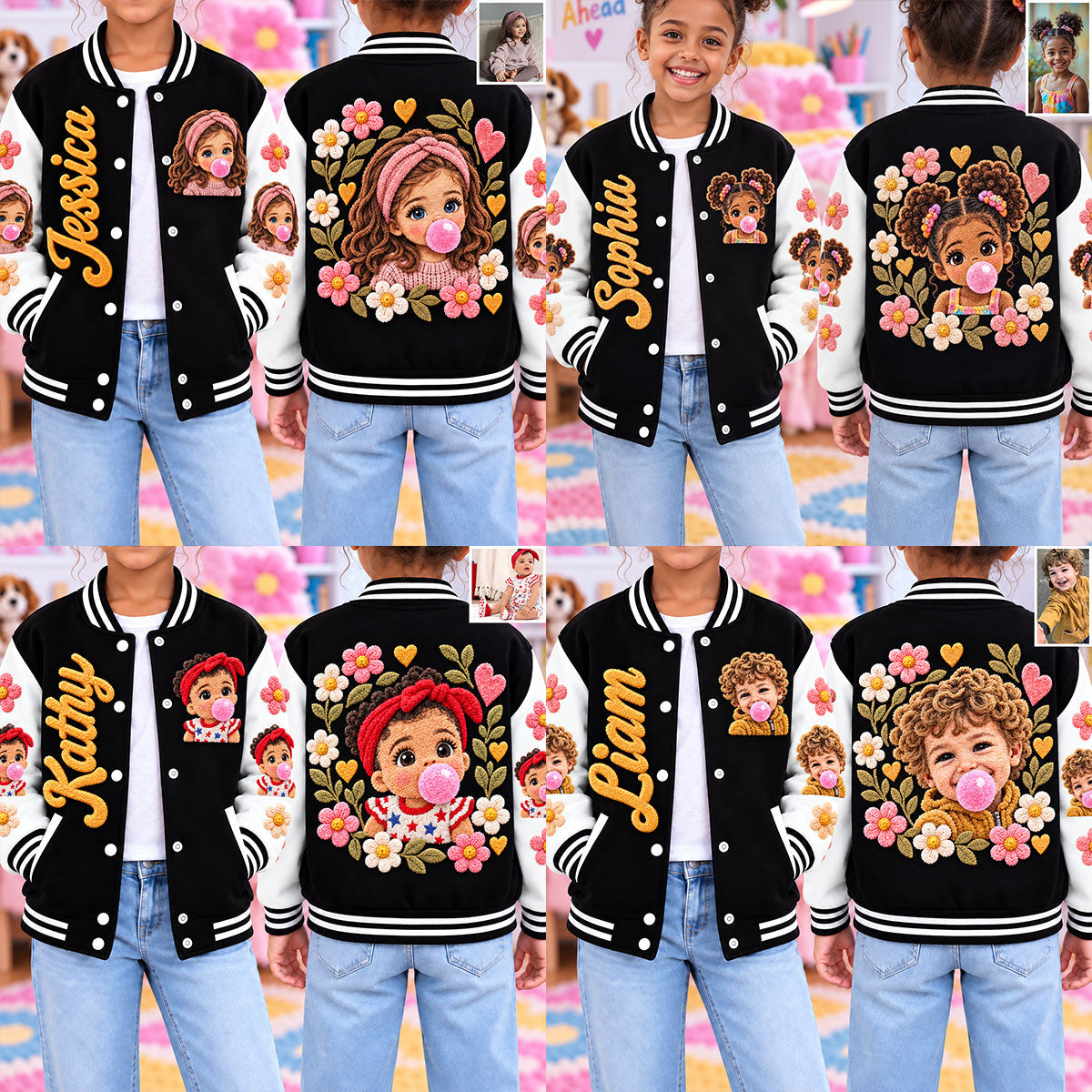 Personalized Black Little Boy Varsity Jacket Custom Gift for Son Grandson Nephew