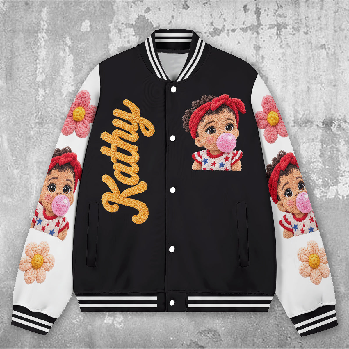 Personalized Black Little Girl Varsity Jacket Custom Kid Gift