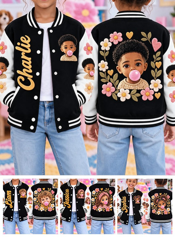 Personalized Black Little Boy Varsity Jacket Custom Gift for Son Grandson Nephew