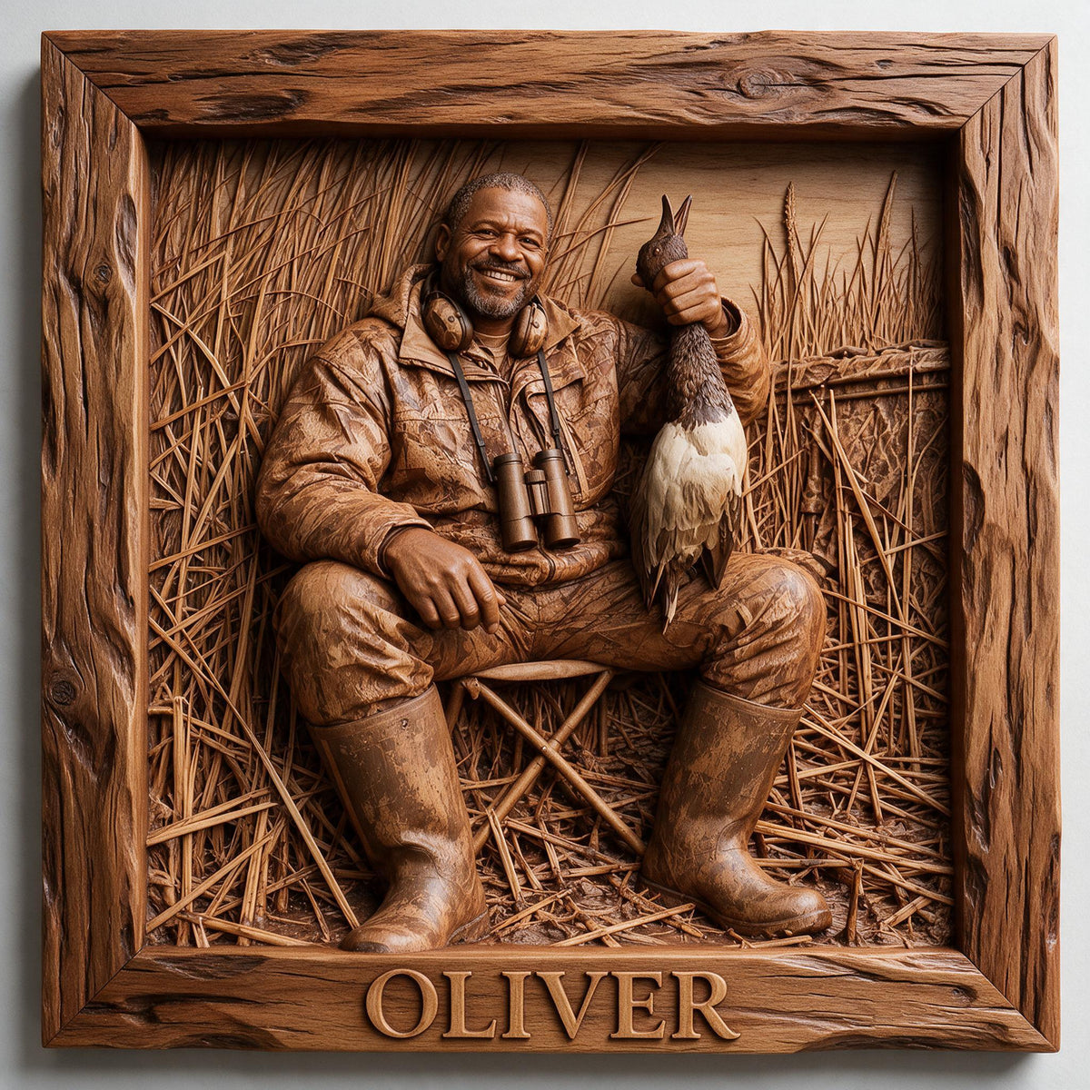Personalized Custom Photo Middle-Aged Black Duck Hunter Wood Sign Hunting Wall Decor Gift