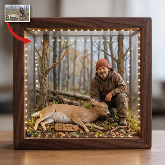Cadre LED en Bois Personnalisé pour Chasseur Latino de Moyen Âge avec Cerf