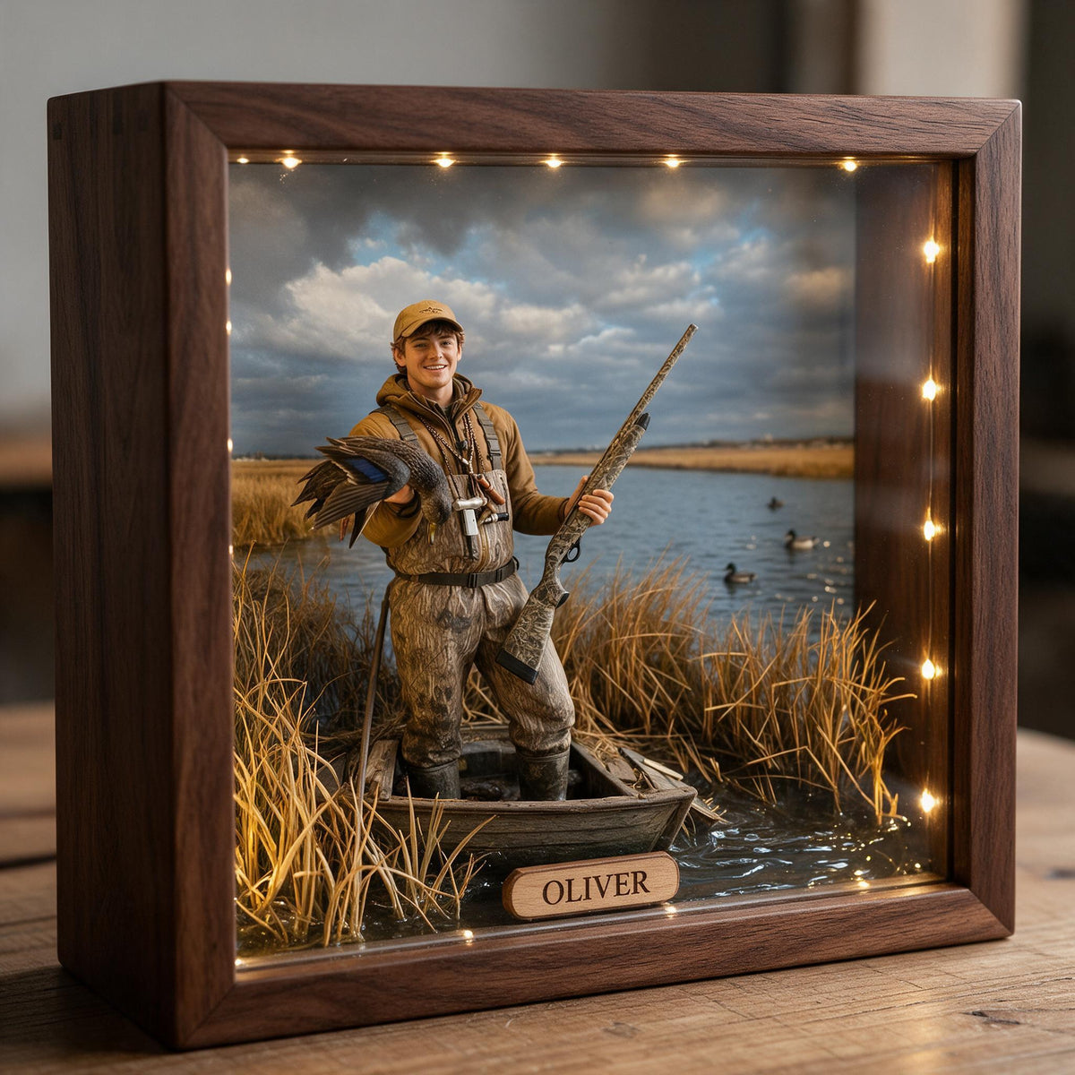 Personalized Custom Photo Duck Hunter Wooden Frame LED Light Hunting Gift