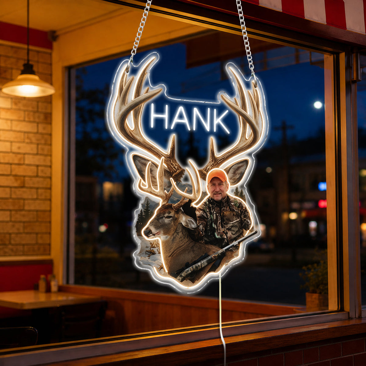 Personalized Black Hunter with Deer Neon LED Light Sign Hunting Wall Decor