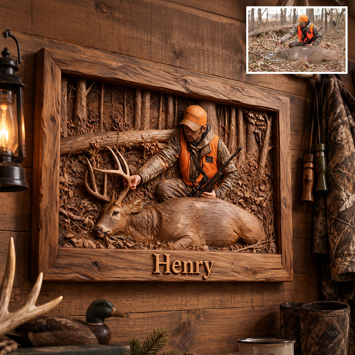 Personalized Custom Photo Black Duck Hunter Wood Sign Hunting Wall Decor Gift