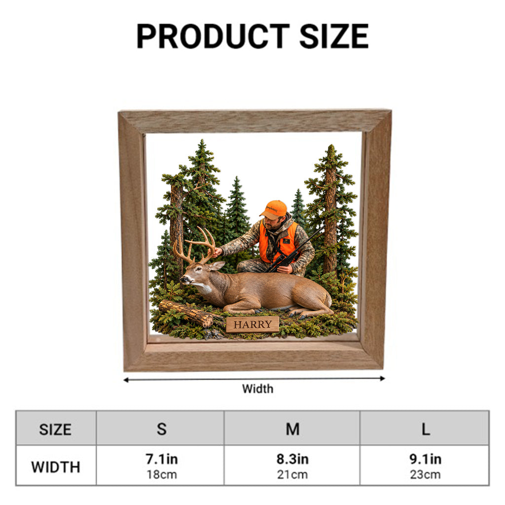 Personalized Custom Photo Hunting Couple with Deer Wooden Frame LED Light Hunting Decor Gift
