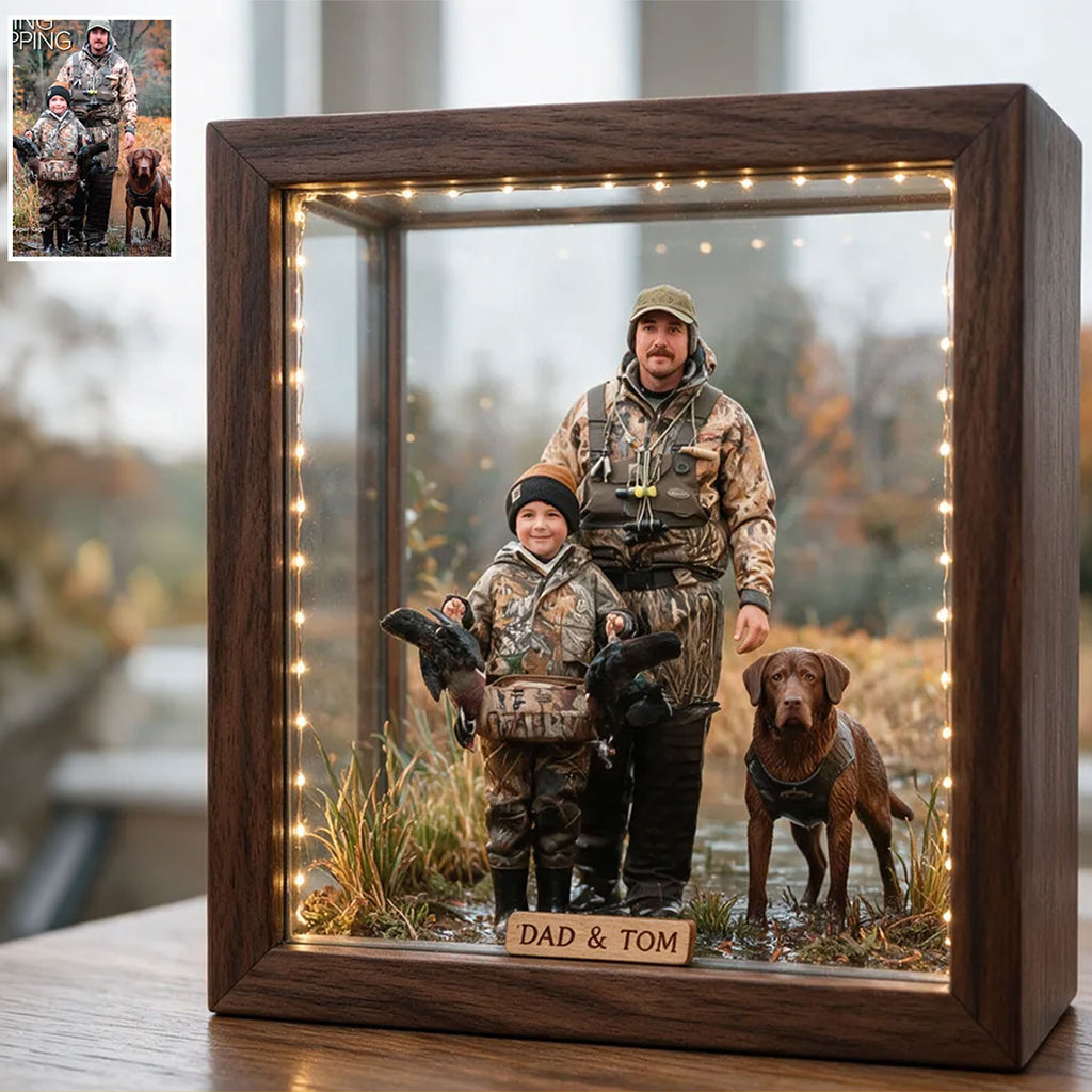 Personalized Custom Photo Black Hunter with Deer Wooden Frame LED Light Hunting Gift