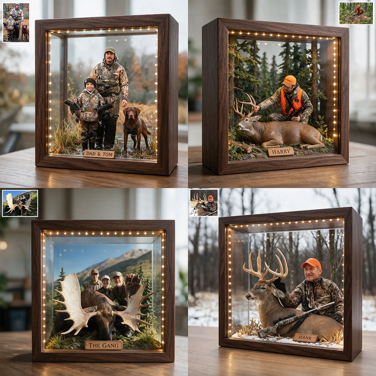 Personalized Custom Photo Black Hunter with Deer Wooden Frame LED Light Hunting Gift