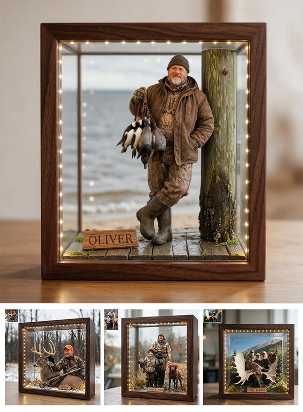 Personalized Custom Photo Middle-Aged Duck Hunter Wooden Frame LED Light Hunting Gift