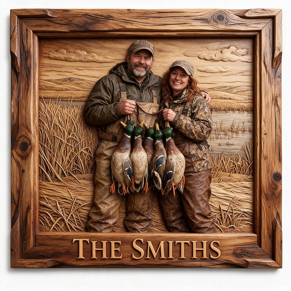 Personalized Custom Photo Middle-aged Duck Hunting Couple Wood Sign Hunting Wall Decor