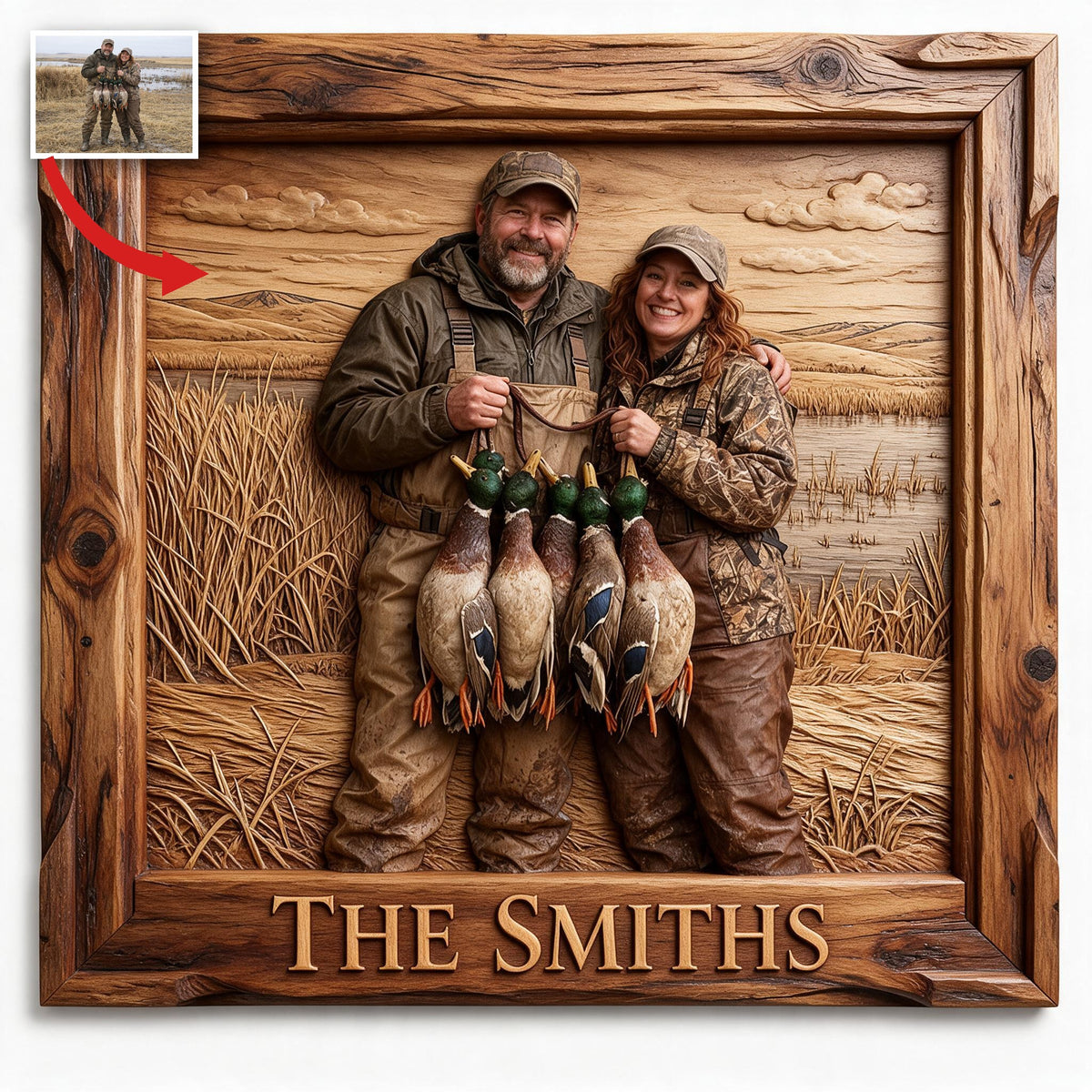 Personalized Custom Photo Middle-aged Duck Hunting Couple Wood Sign Hunting Wall Decor