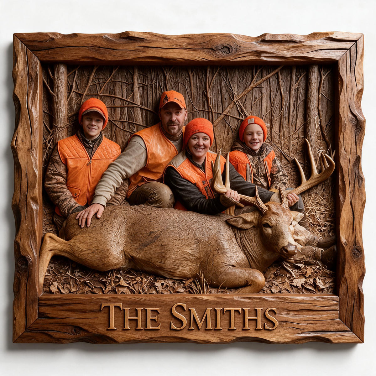 Personalized Custom Photo Hunting Family with Deer Custom Shaped Wood Sign Hunting Decor