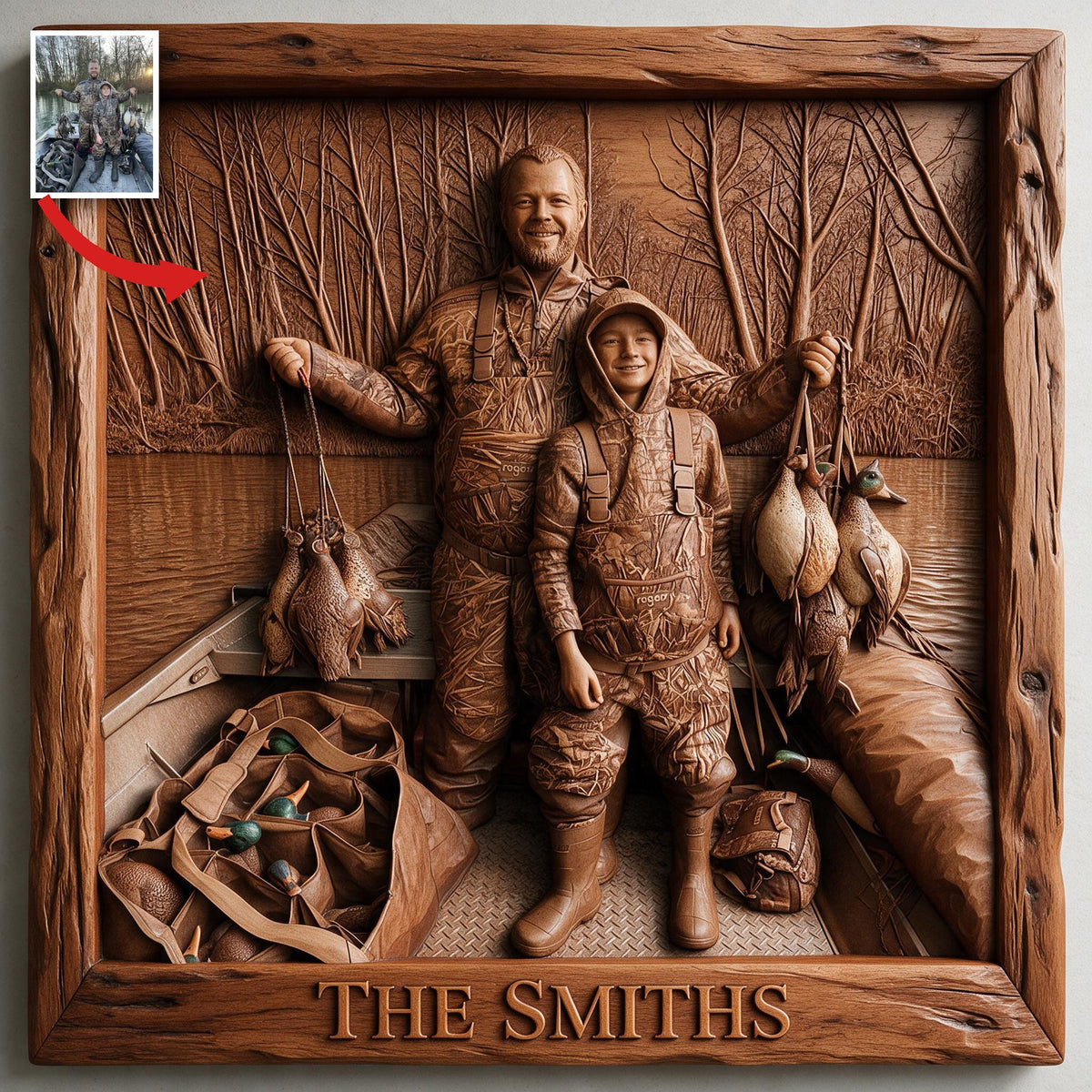 Personalized Custom Photo Father and Child Duck Hunters Wood Sign Hunting Decor