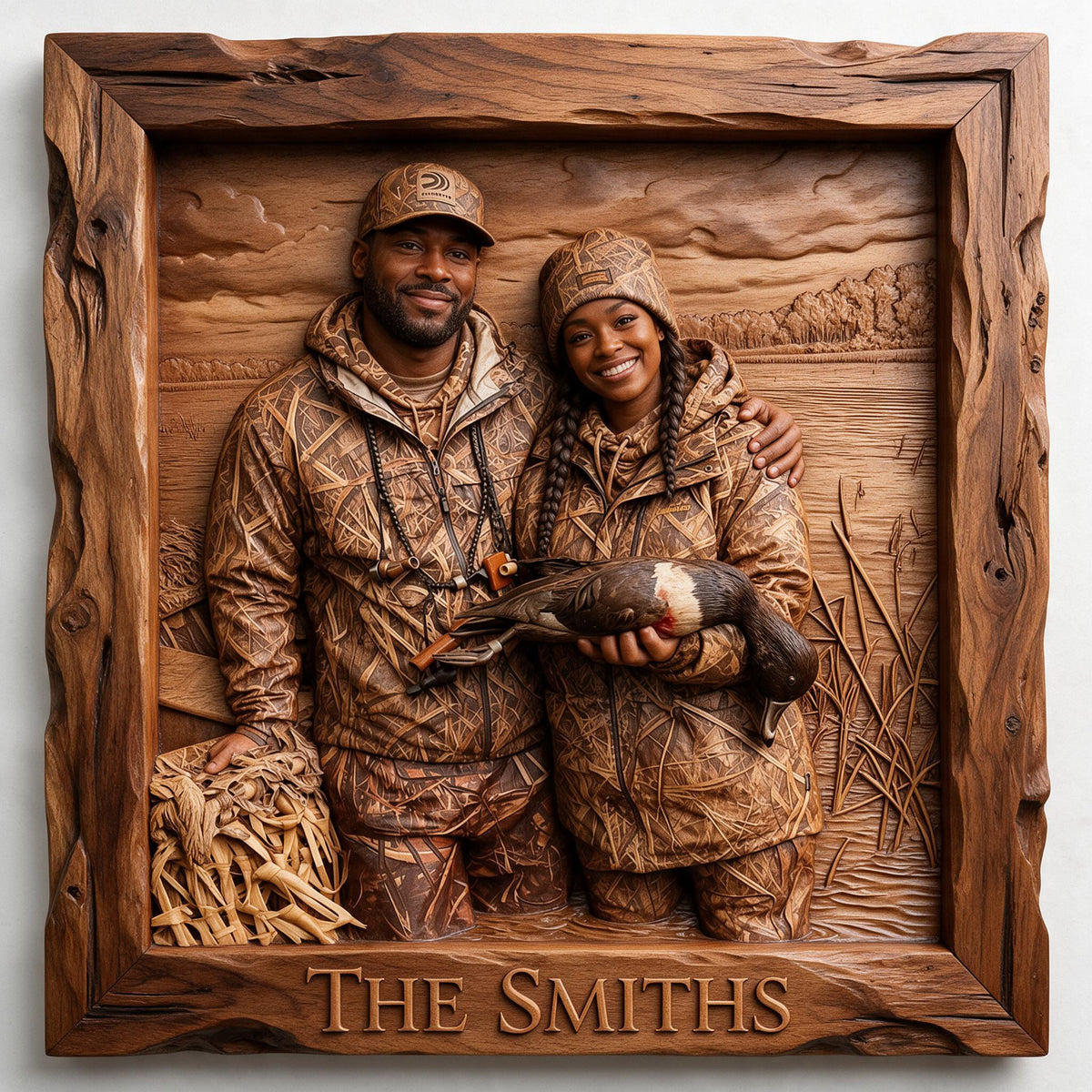 Personalized Custom Photo Black Hunting Couple Shaped Wood Sign Hunting Home Decor