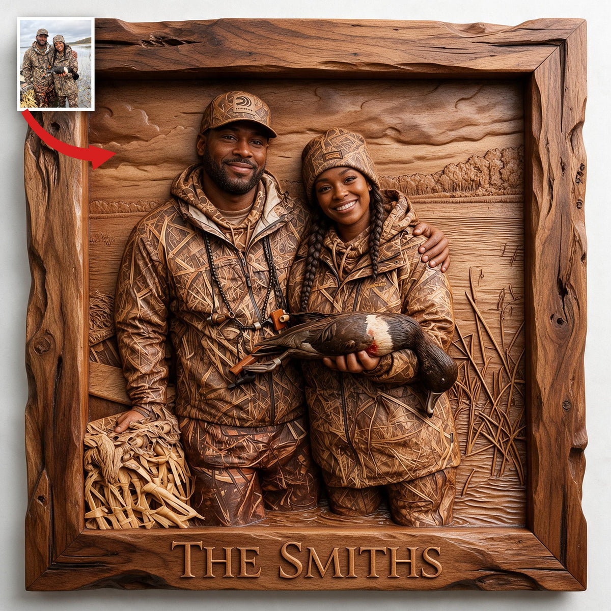 Personalized Custom Photo Black Hunting Couple Shaped Wood Sign Hunting Home Decor