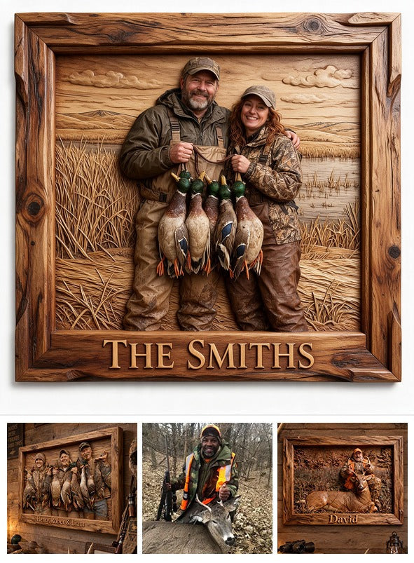 Personalized Custom Photo Middle-aged Duck Hunting Couple Wood Sign Hunting Wall Decor