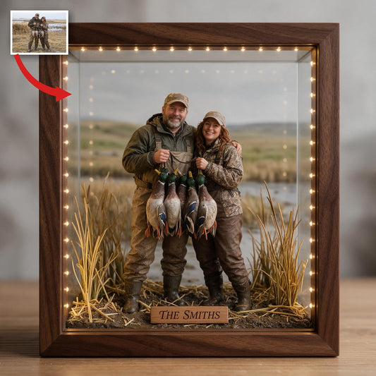 Cadre en Bois LED Personnalisé Photo Couple Chasseur de Canard