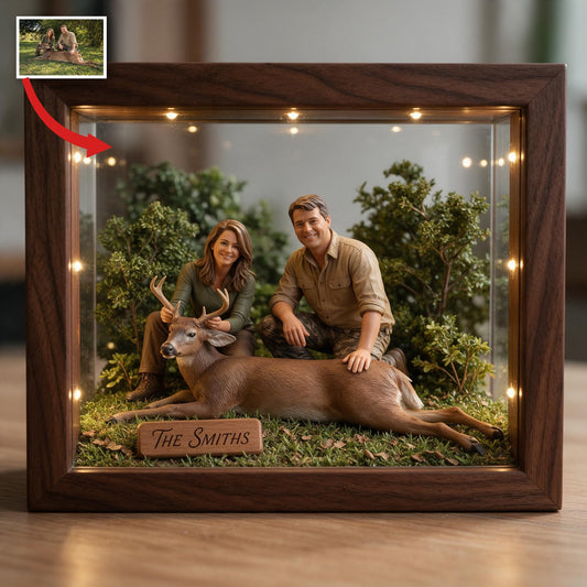 Cadeau de Chasse Personnalisé avec Photo de Couple d'Âge Moyen en Cadre en Bois LED