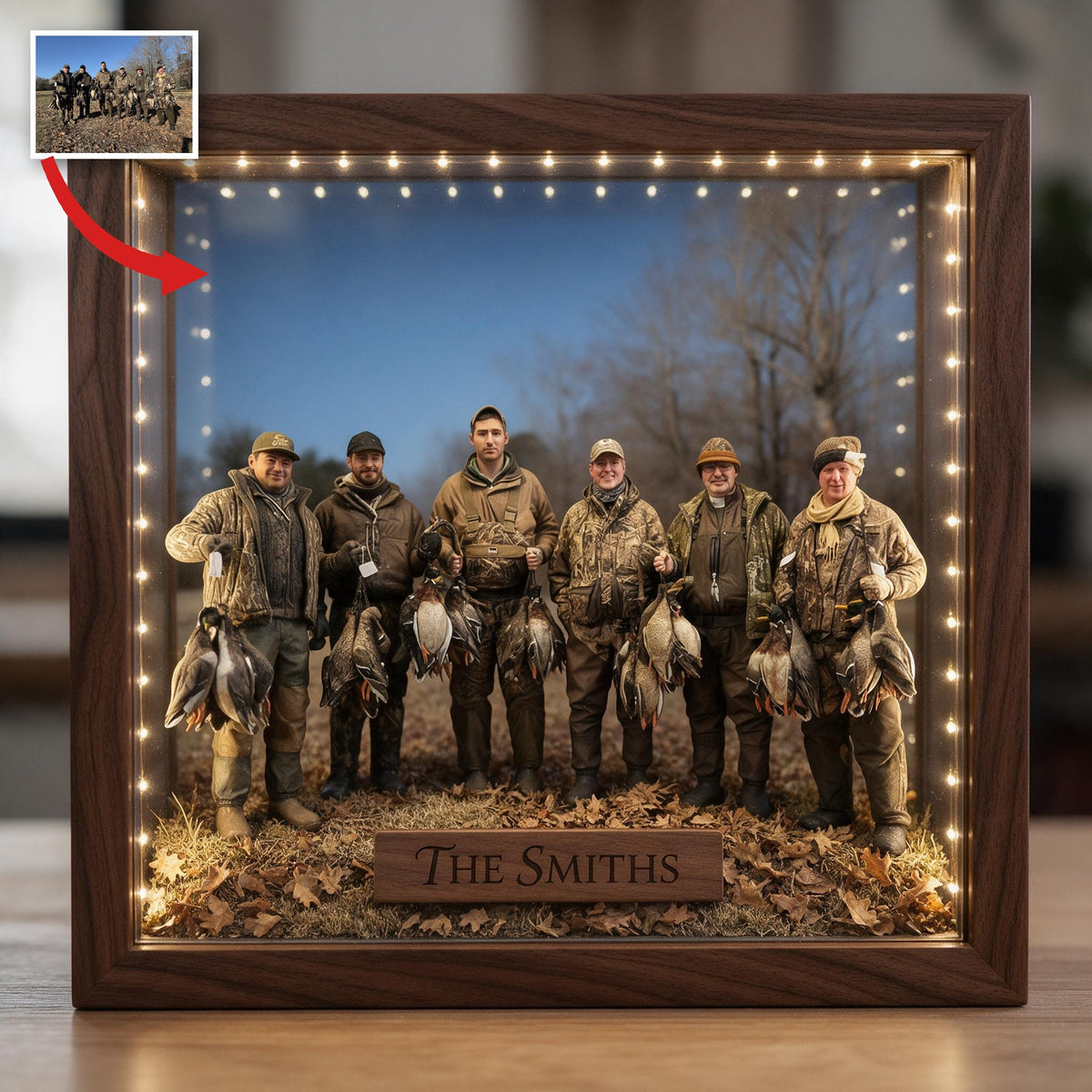 Personalized Custom Photo Duck Hunting Group LED Wooden Frame Light Hunting Gift