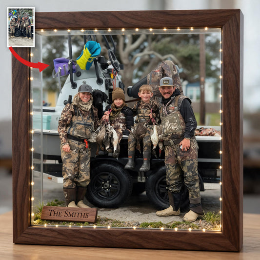 Cadre en Bois Personnalisé avec Photo de Chasse en LED - Cadeau Souvenir