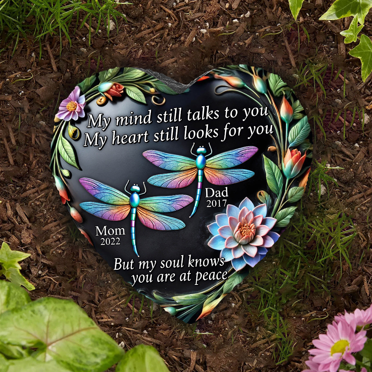 My Mind Still Talks To You - Personalized Memorial Heart Shaped Stone