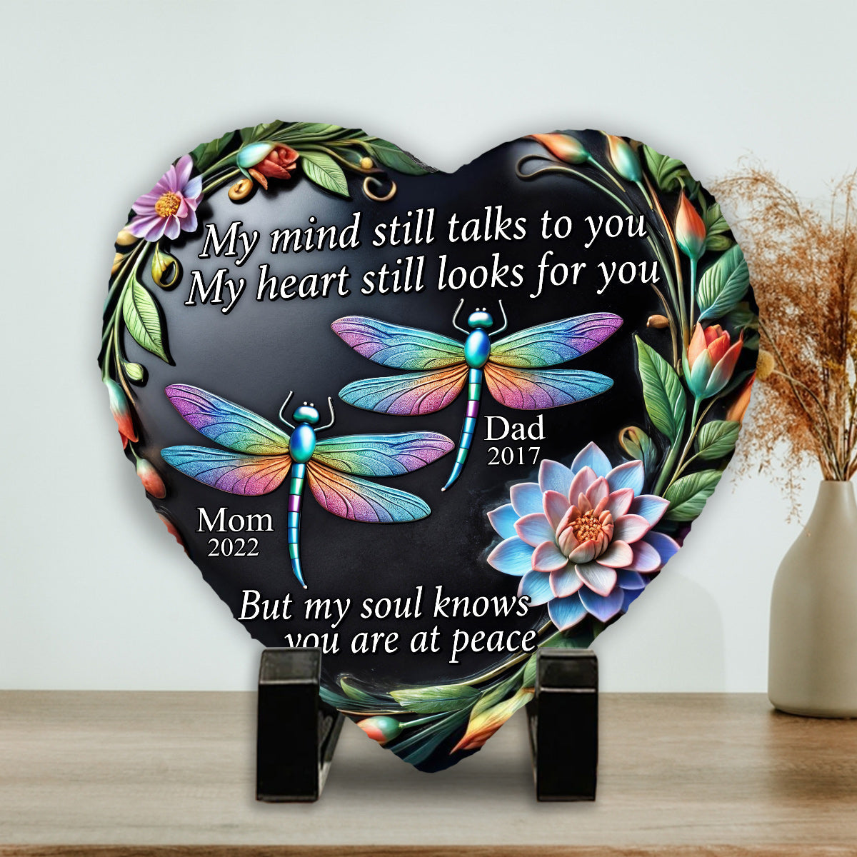 My Mind Still Talks To You - Personalized Memorial Heart Shaped Stone