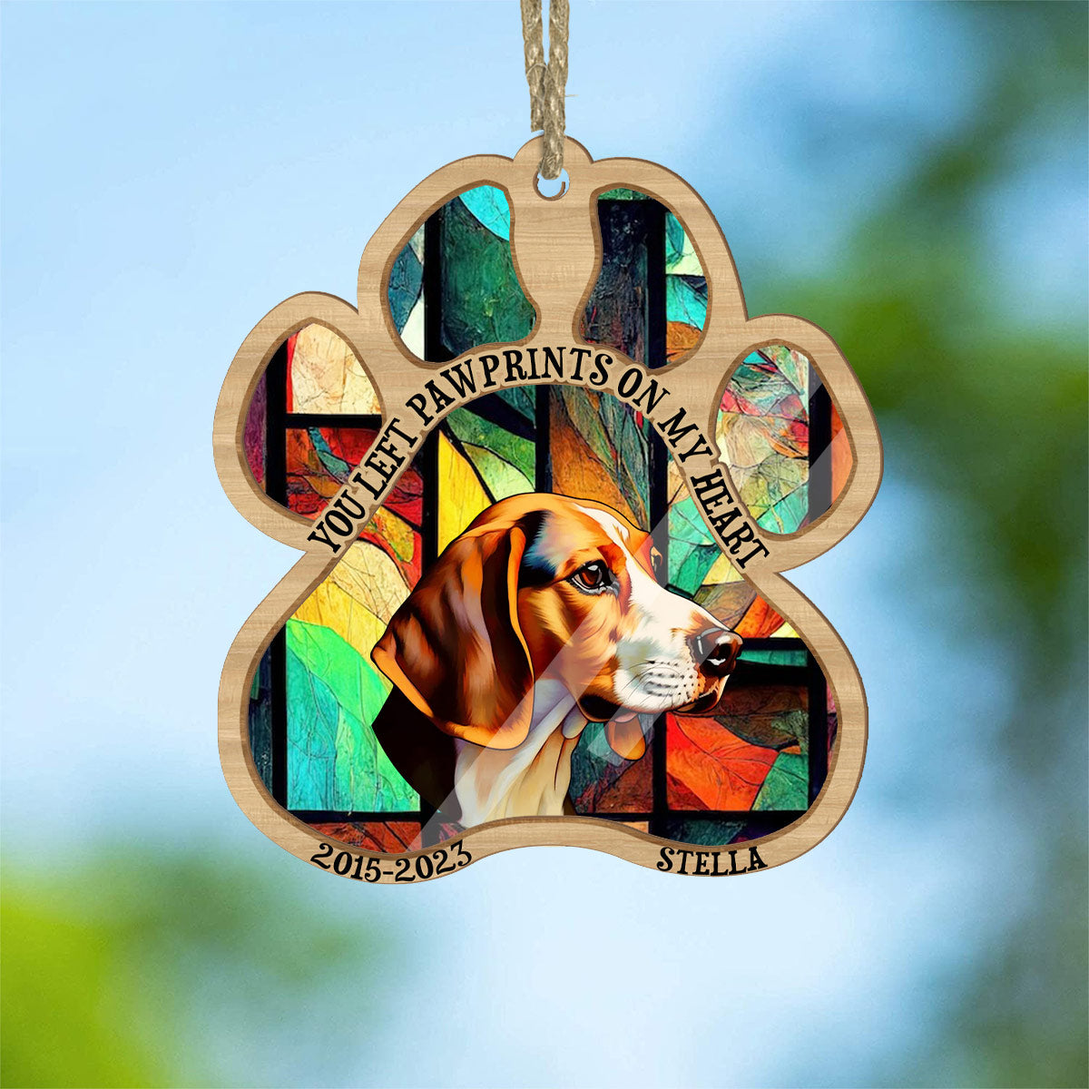 Du hast Pfotenabdrücke in meinem Herzen hinterlassen – Geschenk für Hundebesitzer und Katzenliebhaber – Personalisierter Sonnenfänger