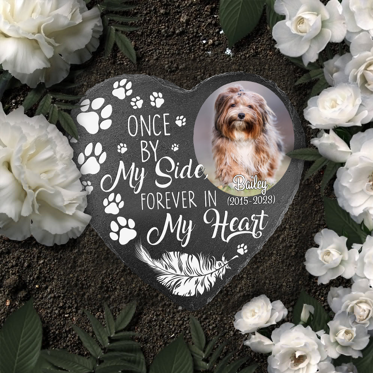 Einst an meiner Seite, für immer in meinem Herzen – personalisierter herzförmiger Stein mit Hund