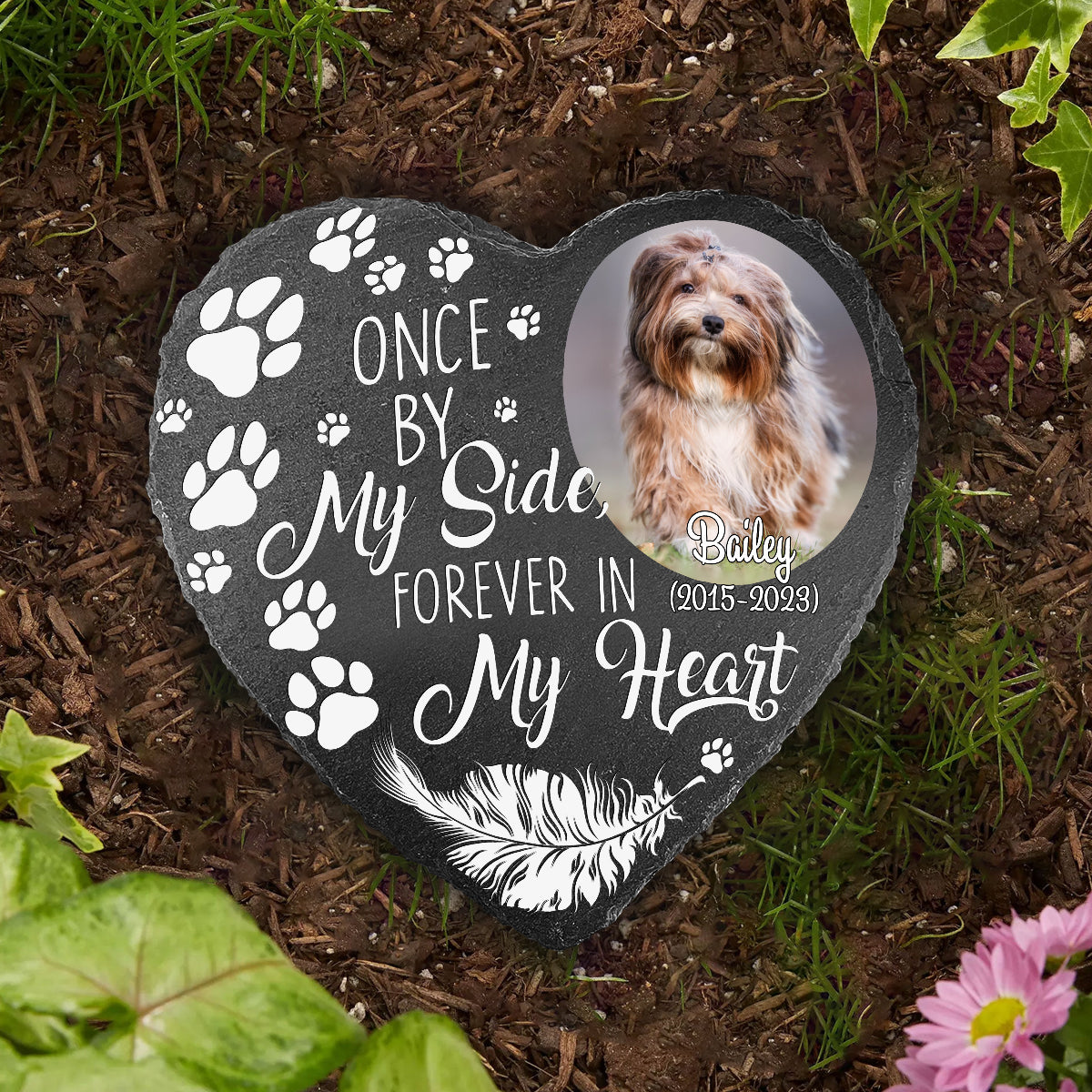 Einst an meiner Seite, für immer in meinem Herzen – personalisierter herzförmiger Stein mit Hund