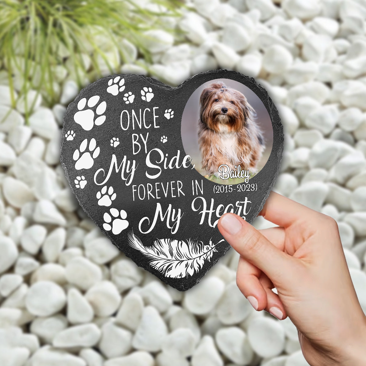 Einst an meiner Seite, für immer in meinem Herzen – personalisierter herzförmiger Stein mit Hund