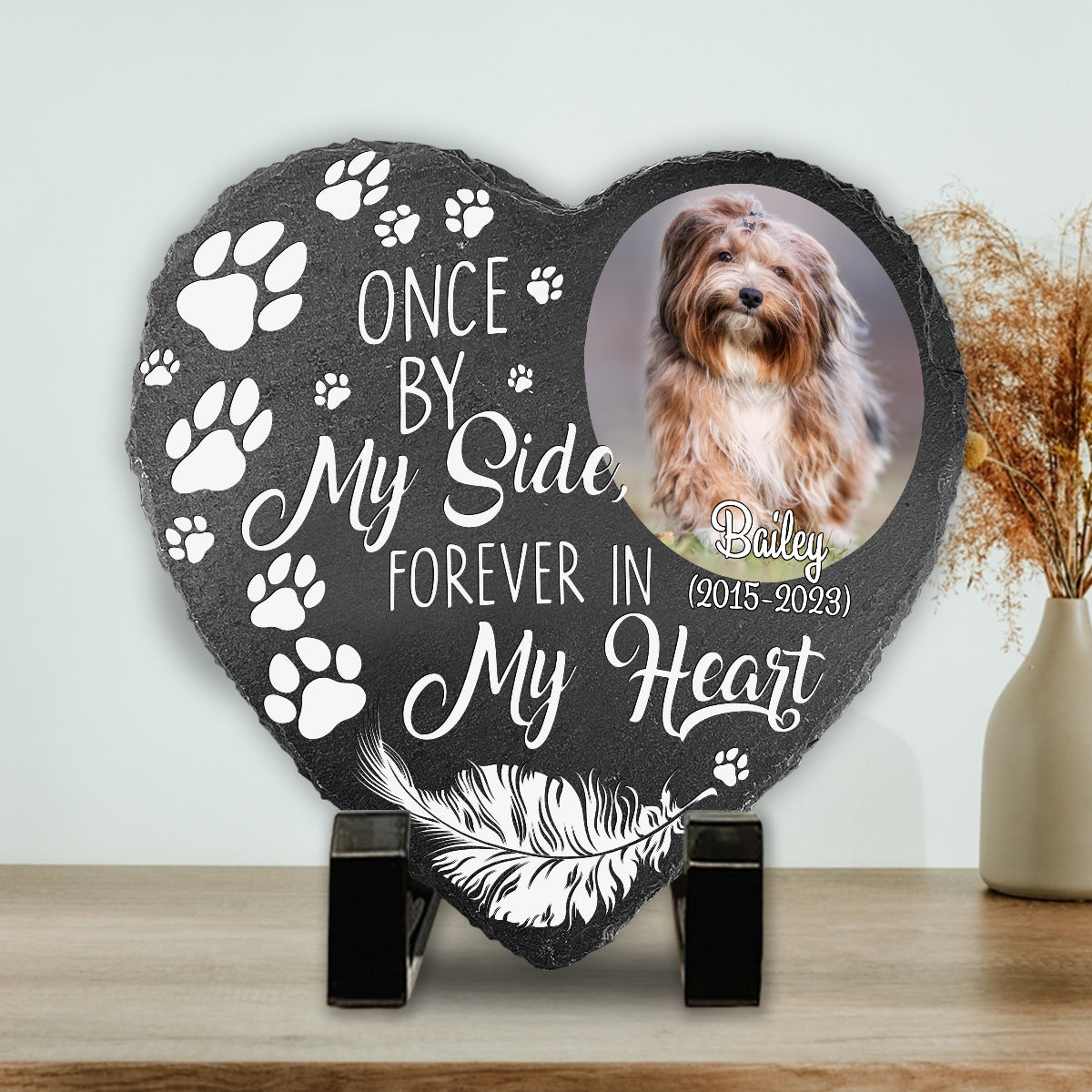 Einst an meiner Seite, für immer in meinem Herzen – personalisierter herzförmiger Stein mit Hund