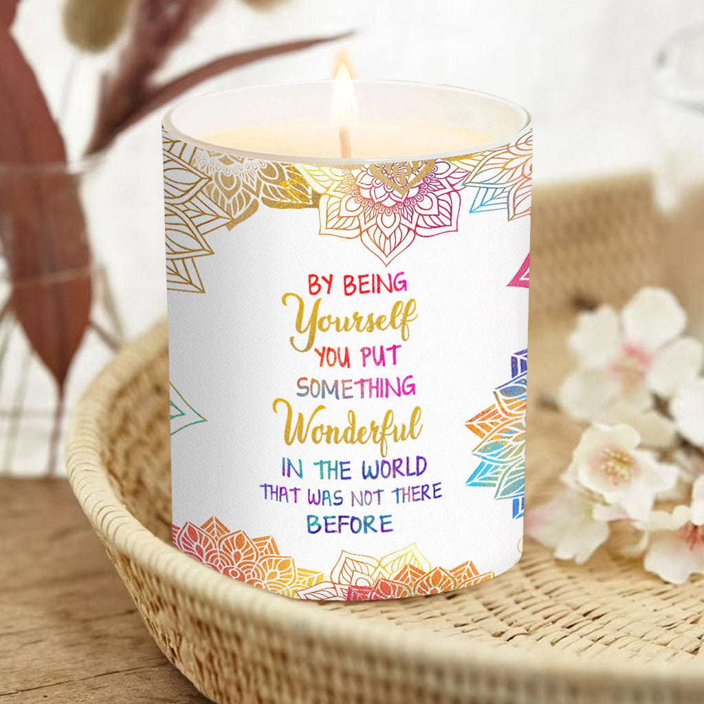 En étant vous-même - Bougie de yoga personnalisée avec couvercle en bois