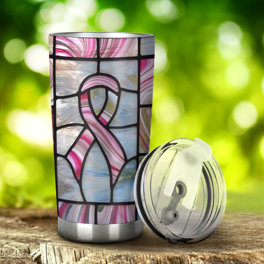 Gobelet de sensibilisation au cancer du sein avec motif vitrail imprimé 0622