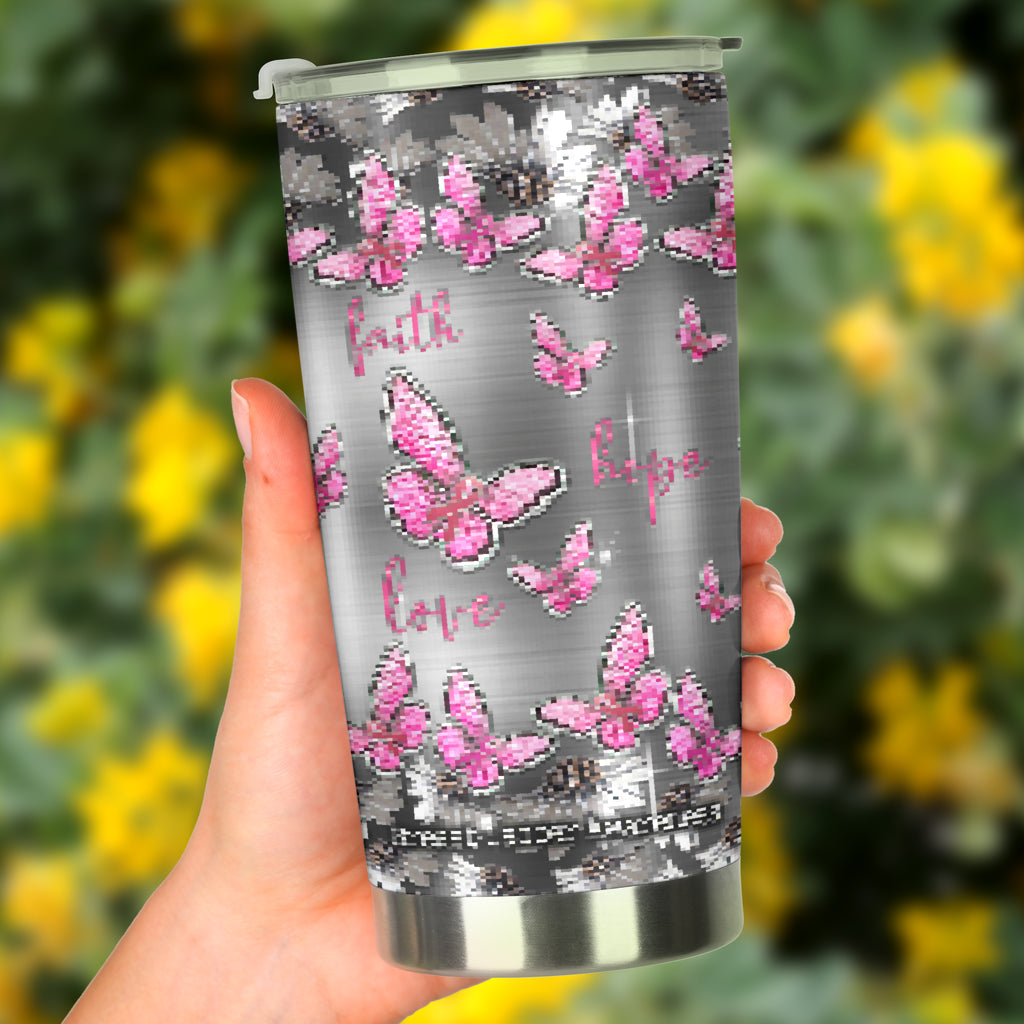Faith Hope Love – Becher zur Sensibilisierung für Brustkrebs mit Metallmuster-Print 0622
