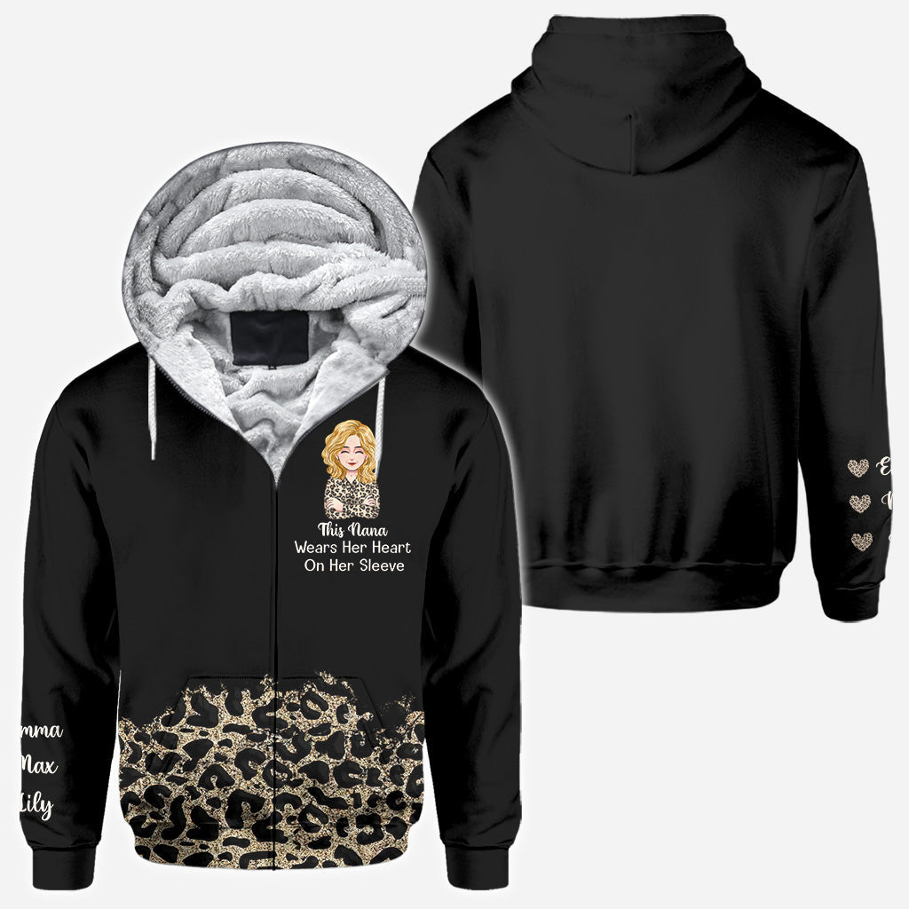 This Nana Wears Her Heart On Her Sleeve - Gift for grandma, mom, aunt - Personalized All Over Shirt