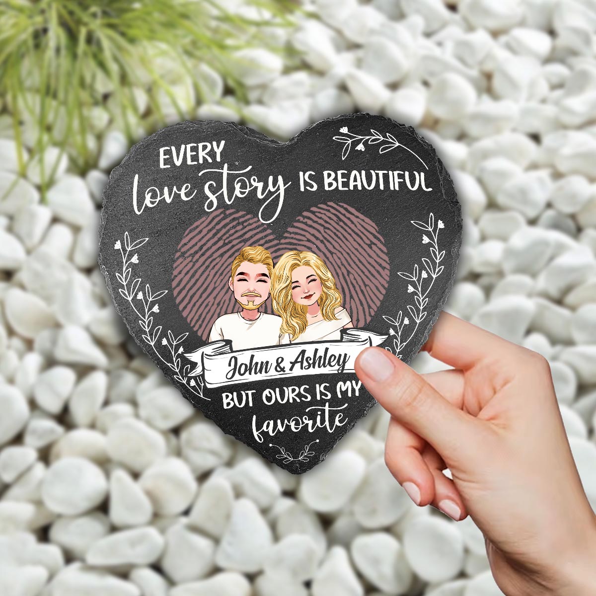 Every Love Story Is Beautiful - Personalized Couple Heart Shaped Stone