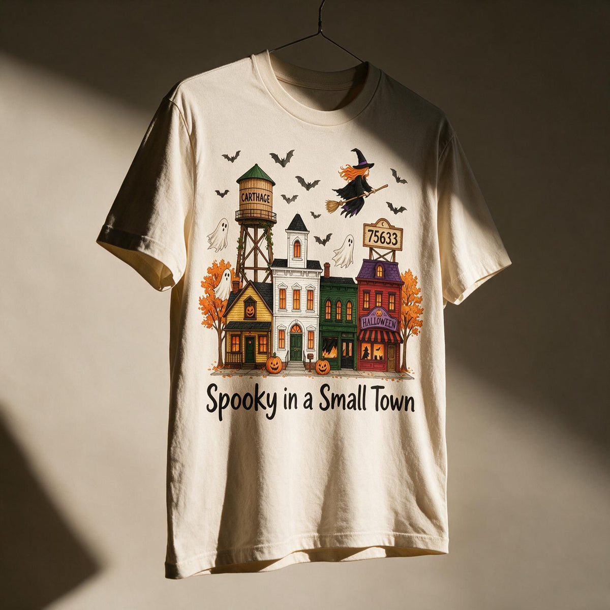 T-shirt Halloween Personnalisé Photo de Petite Ville Effrayante, Nom de Ville & Code Postal