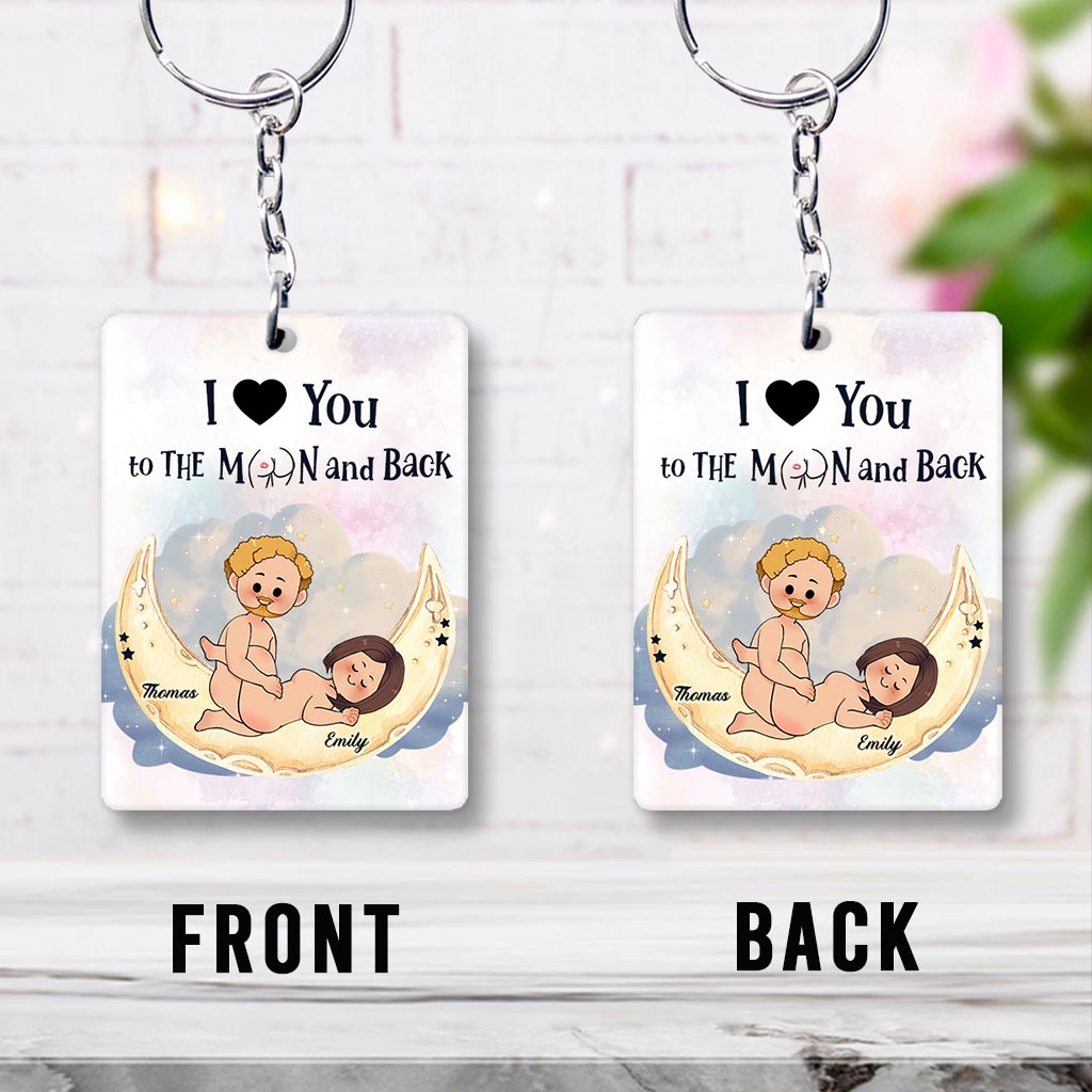 Love You To The Moon And Back - Personalized Couple Keychain
