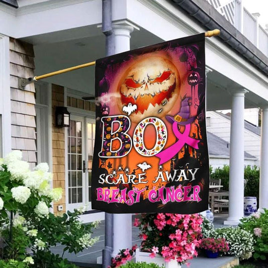 Halloween-Kürbis und rosa Schleife zum Wegscheuchen – Hausflagge zur Sensibilisierung für Brustkrebs 0822
