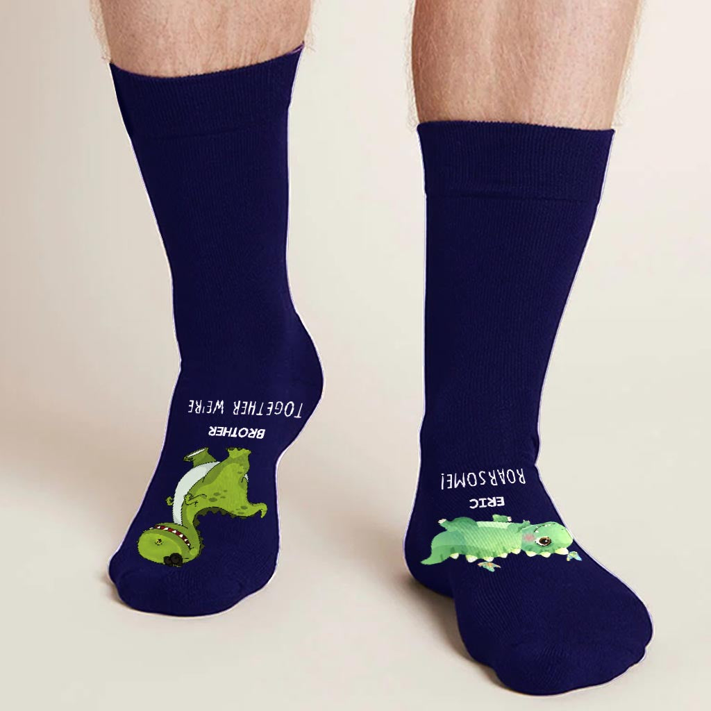 Together We're Roarsome - Gift for dad, grandma, grandpa, mom, uncle, aunt, brother, sister, son, daughter, granddaughter, grandson, new mom, new dad - Personalized Socks