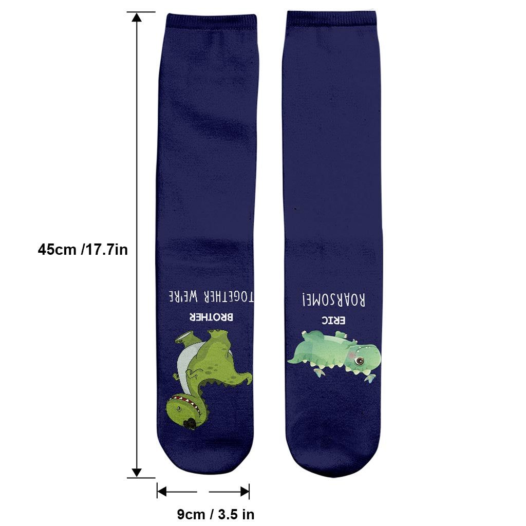 Together We're Roarsome - Gift for dad, grandma, grandpa, mom, uncle, aunt, brother, sister, son, daughter, granddaughter, grandson, new mom, new dad - Personalized Socks
