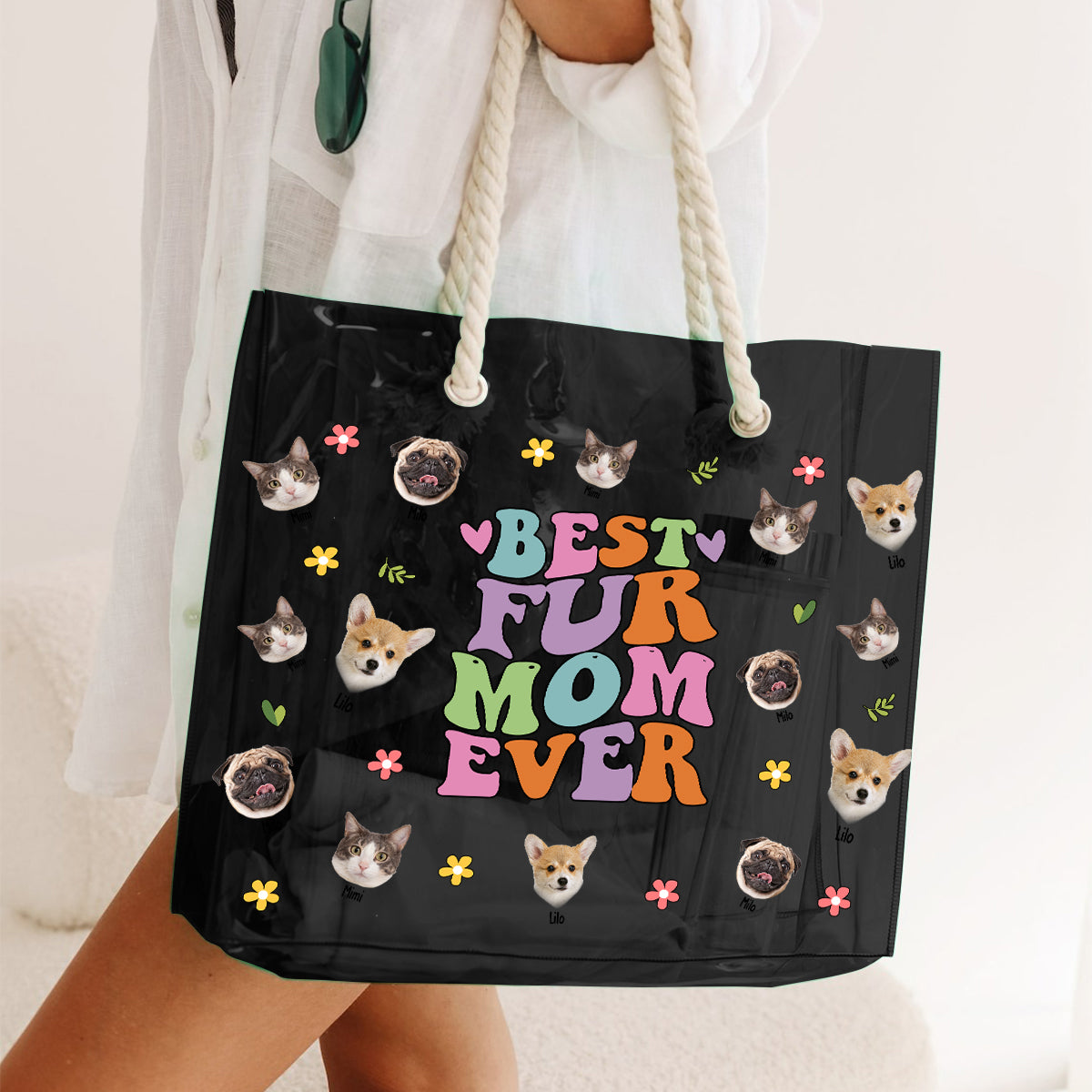 Dog Cat Mom Vibes - Personalized Dog Clear Tote Bag