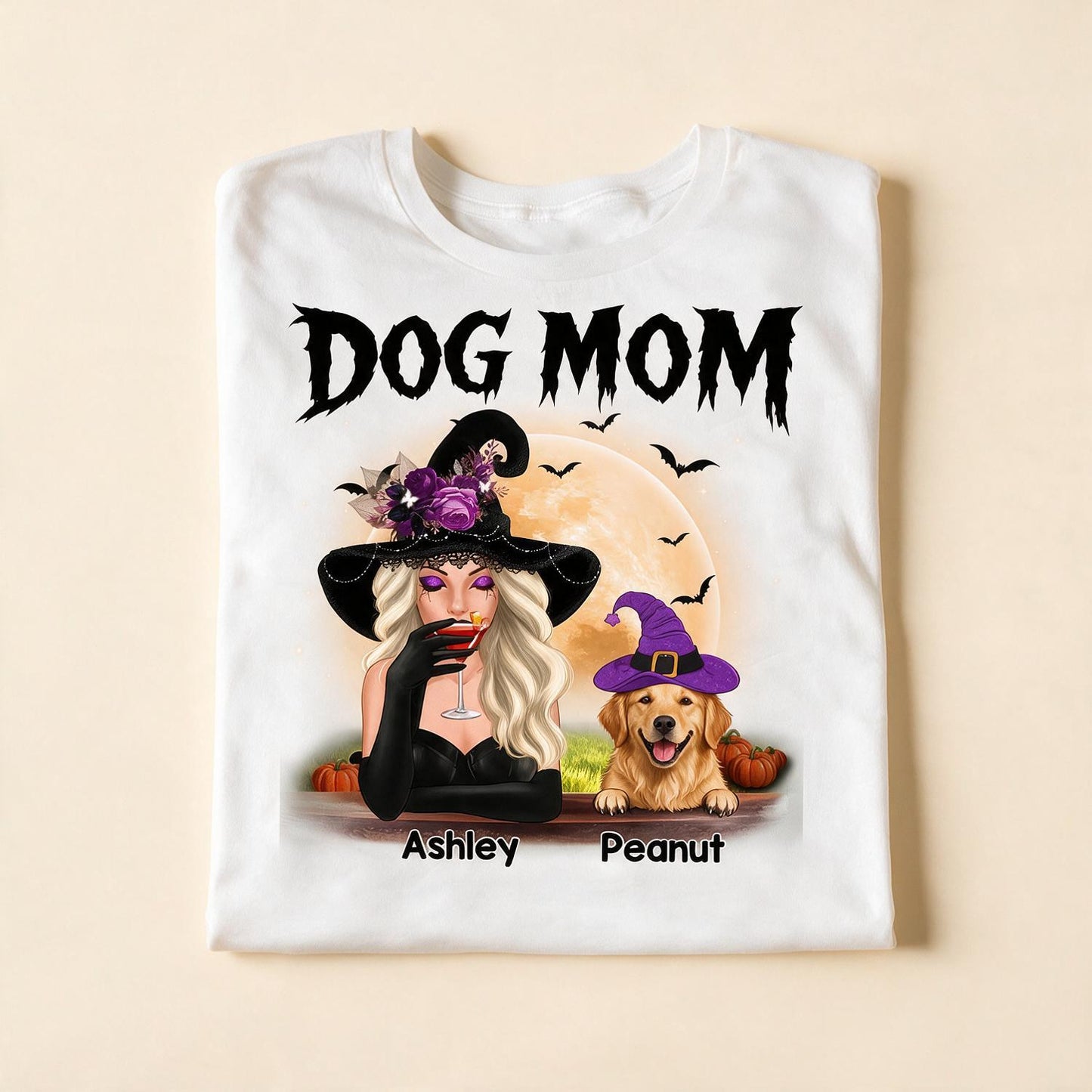 Personalized Halloween Witch Dog Mom Shirt - Custom Golden Retriever Spooky Season Gift