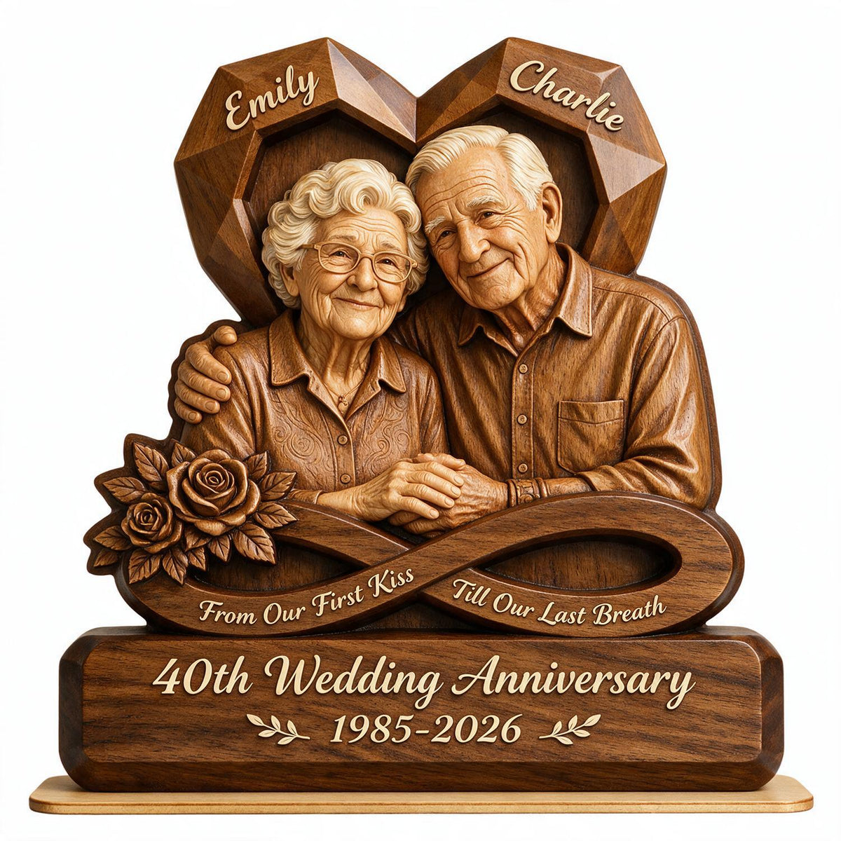 Personalized 40th Anniversary Elderly Couple Heart Shaped Wooden Plaque, Custom Milestone Gift